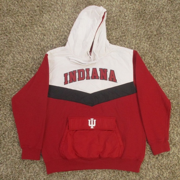 Indiana University Hoodie Men's Large Red White Color Block Fleece Pullover E5 - Picture 1 of 5